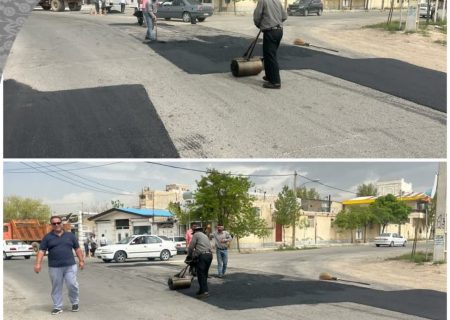 آغاز عملیات گسترده آسفالت‌ریزی و لکه‌گیری معابر در سطح شهر نظرآباد